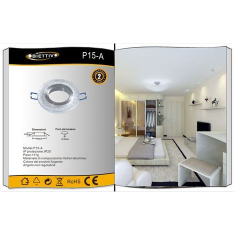 Portafaretto GU10 Rotondo Vetro con Areganto Silver