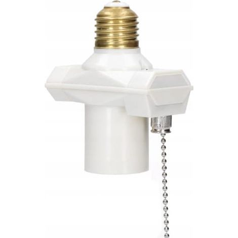 Adaptateur de Douille E27 avec Interrupteur et Tirette, Blanc, pour Lampe de Plafond ou Applique Murale (1/2)