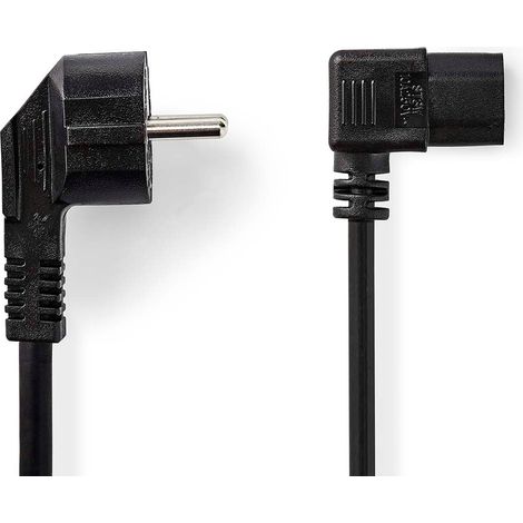 Cable de alimentacion conector de alimentacion macho iec 320 c13 en angulo en angulo niquelado 500 metros redondo pvc negro etiqueta (1/3)