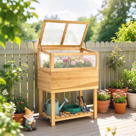 Lit surélevé fixation à châssis froid en bois Bac à jardinières surélevé couverture articulée Étagère Tissu non tissé Ergonomique