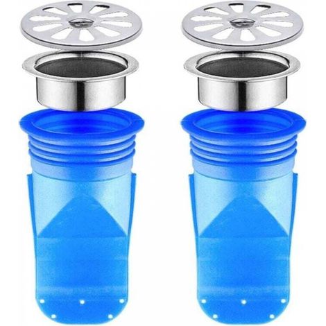 Siphon de sol en silicone ajustable anti-reflux, paquet de 2, valve unidirectionnelle pour plomberie de sol de salle de bain (bleu 95x45mm) (1/5)