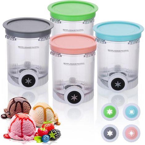 Lot de 4 récipients à crème glacée avec couvercles pour 480 ml, accessoires de rechange pour machine à crème glacée série NC700/NC701 (sans BPA et passe au lave-vaisselle) (1/5)