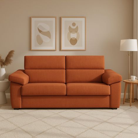 Divano Fisso 3 Posti Giffone, Sfoderabile, Lavabile Made in Italy, Braccioli, 225x95 cm Arancione (1/5)