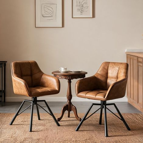 Lot de 2 chaises pivotantes 360° en simili cuir marron clair 57 (1/5)