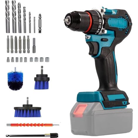 Kit perceuse-visseuse à percussion 18 V pour Makita batterie, perceuse sans fil avec 24 accessoires, foret, mandrin 13 mm, couple max. 50 Nm (sans batterie ni chargeur) (1/5)