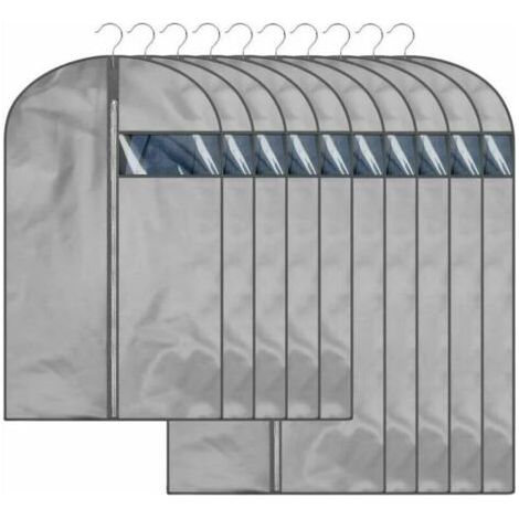 Lot de 10 Housse à Vêtements Anti-Poussière Housse de Protection avec Zip pour Veste Manteau Gris (1/5)