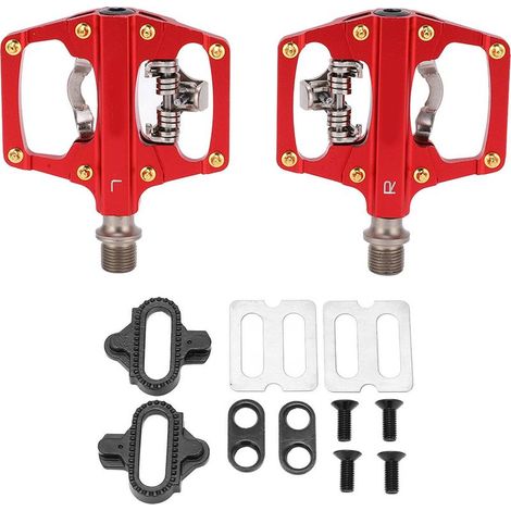 MEROCA Pédales doubles faces multi-usage pour VTT SPD, pédales automatiques étanches avec cales, rouge (boîte) (1/5)