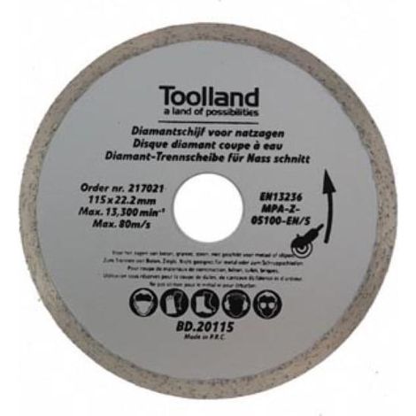 Disco de diamante toolland 180 mm gris corte húmedo