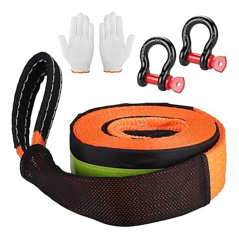 Sangle Remorquage 5m x 5cm 10T, Sangle De Remorquage avec Manille De Levage, Gants Et Sac De Rangement, Elingue De Levage Résistance, Accessoires Auto pour SUV, Camion, Fourgon, Berline (1/5)