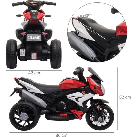 110 Moto électrique pour enfants, lumières et effets sonores, 3 km/h, rechargeable, plastique et métal, noir/rouge (1/5)
