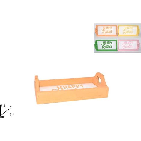 1 Pezzo Vassoio da Portata in Legno Happy Easter 19 x 10 x 5,5 cm 4 Colori (1/2)