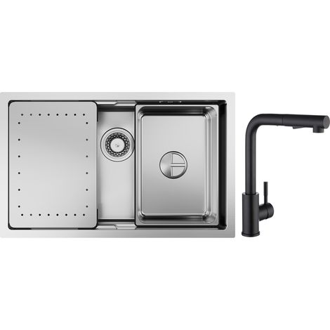 Cecipa Lavello Cucina 1 Vasca 70×44×21CM Lavello Incasso Acciaio Inox Spazzolato con Gocciolatoio e Vasca + Miscelatore Cucina con Doccetta Estraibile Nero (1/5)