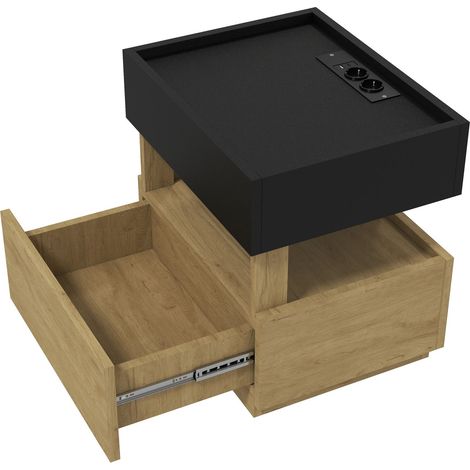 Table de nuit moderne 2 tiroirs – rangement intégré, design épuré, noir – pour chambre, studio ou appartement (1/5)