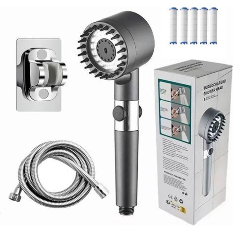 Pommeau de douche avec filtre, économiseur d'eau, pommeau de douche haute pression avec 3+1 jets, pommeau de douche avec flexible, élimine l'eau dure, le chlore résiduel, les bactéries et (1/4)