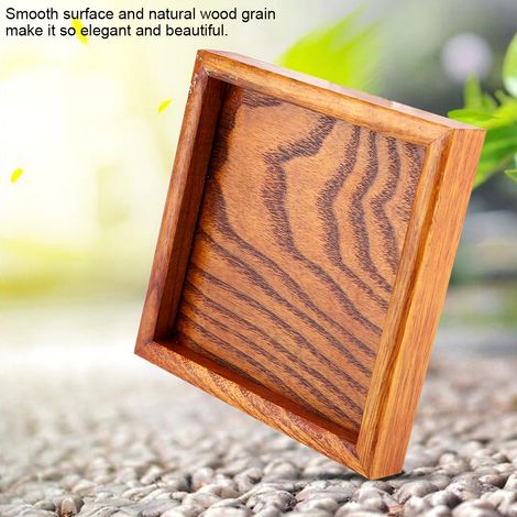 Plateau carré en bois massif pour thé, café, sushis et en-cas, idéal pour cafés et restaurants (12,5 x 12,5 cm) (1/5)