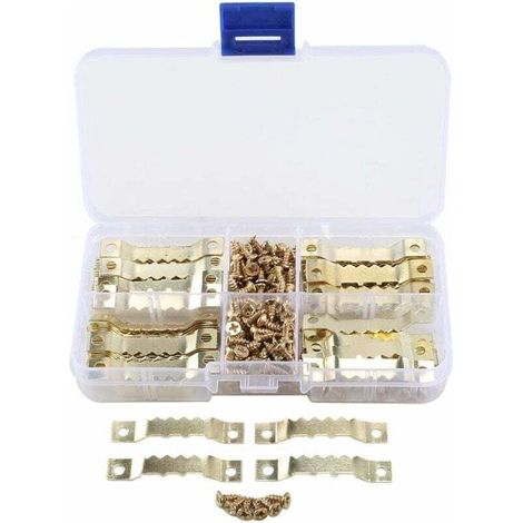 100 Pieces Sawtooth Hooks Metal Frame Hangers Hook Hangers for Attaching Frames for Hanging Photos, Pictures, Canvas Paintings, Mandala with 200 Screws, Golden Color, 45 mm