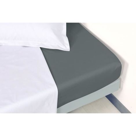 VENT DU SUD Drap housse MANOIR 100% coton percale - 160x200 cm - Gris ardoise