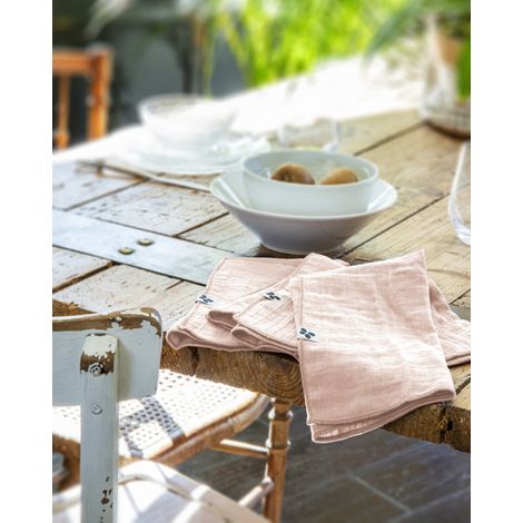 Lot de 3 serviettes de table "Gaïa" 40 x 40 cm "Gaze de Coton" - Gaïa Guimauve - Gaia Guimauve -