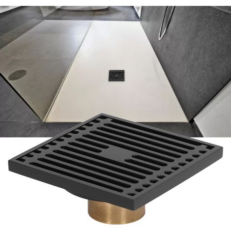 Bonde de sol de douche en cuivre noir anti-odeurs à grand débit pour salle de bain, toilettes, balcon, eaux peu profondes (1/5)