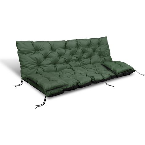 Cuscino da giardino 120x60x50 cm + 2 cuscini per panca dondolo, verde impermeabile