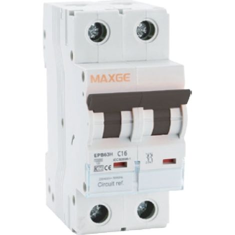 Disjoncteur Magnétothermique Résidentiel 1P+N 6A 4kA Courbe C MAXGE Alpha+ 16 A