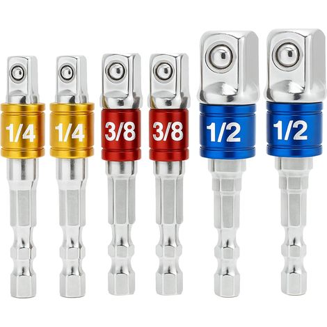 6 x 1/2 3/8 1/4 Hex Bit Socket Adapters, Impact Driver Bit Adapters for Drills and Screwdrivers, Robust and Durable Connectors for DIY and Repair (1/5)