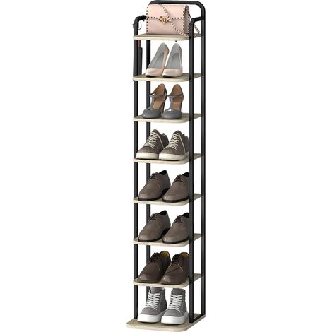 Scarpiera verticale a 8 livelli, Scaffale Portascarpe, scarpiera salvaspazio, 2 Ganci, per Ingresso, Soggiorno, Camera da Letto, Avorio Chiaro E Nero (1/5)