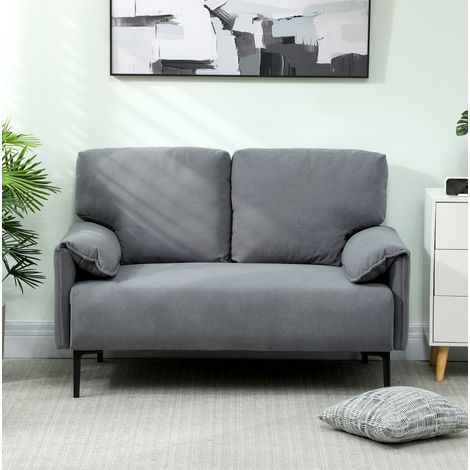 Sofá de 2 plazas 127/72/84 cm gris, con cojines y patas de metal (1/5)