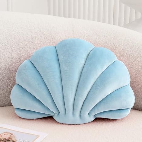 Cojín decorativo de conchas, cojín con inserto 3D, cojín playero de terciopelo suave, decoración marítima para sofá o cama, aprox. 46 x 33 cm, azul