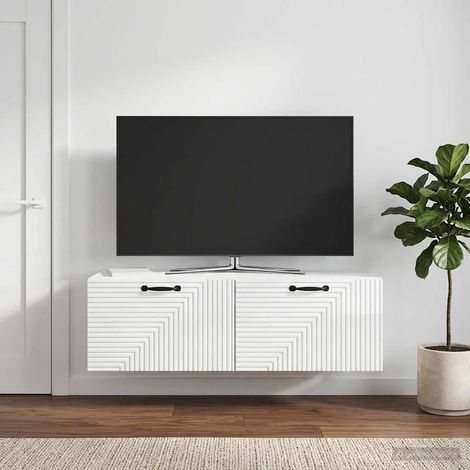 Wandmontierter TV-Schrank Hochglanz Weiß 98 x 41 x 30 cm (1/5)