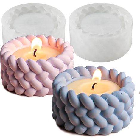 Juego de 2 moldes de silicona para portavelas, moldes de silicona para velas y macetas, moldes para velas de té en hormigón/yeso/resina epoxi, moldes de silicona reutilizables (A)