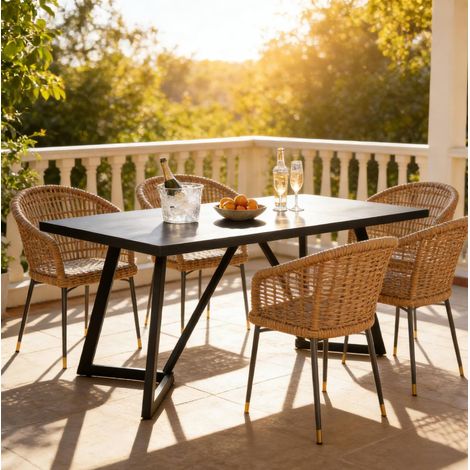 Tavolo da pranzo 180x80x75 cm nero in MDF con gambe in metallo stabile e versatile (1/5)