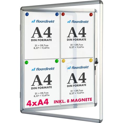 Floordirekt – Tableau d'affichage mural intérieur 49 x 67 cm – Vitrine verrouillable en acrylique – Cadre aluminium anodisé – Surface tableau blanc magnétique