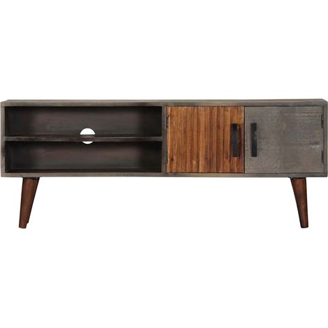 Meuble TV, Étagère TV, Meuble de Salon, Gris 130x30x46 cm Bois massif de manguier brut OIB9272E (1/5)