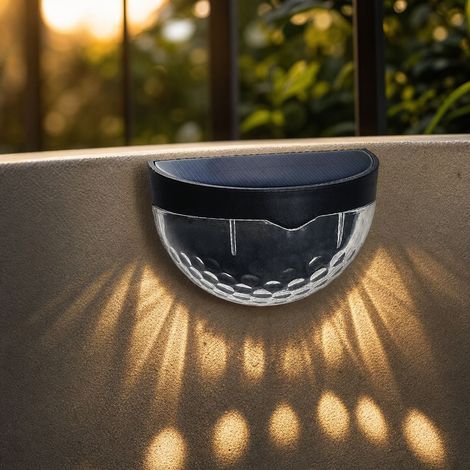 Lampe solaire LED demi-lune extérieure, lumière chaude effet ombre, panneau polycristallin, étanche noire 91x50x65mm, éclairage automatique (1/4)