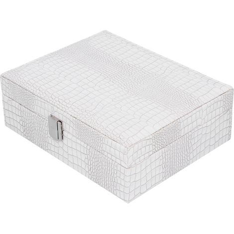 Tragbare, mehrlagige Aufbewahrungsbox aus weißem Kunstleder für Schmuck und Accessoires (1/5)