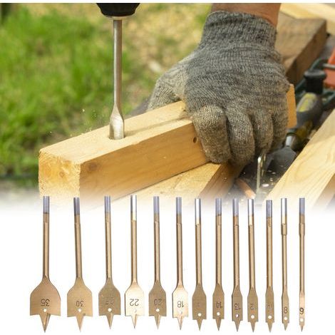 13 Pièces Forets à Pelle Revêtement Titane Acier Carbone pour Perçage Bois et Matériaux (1/5)
