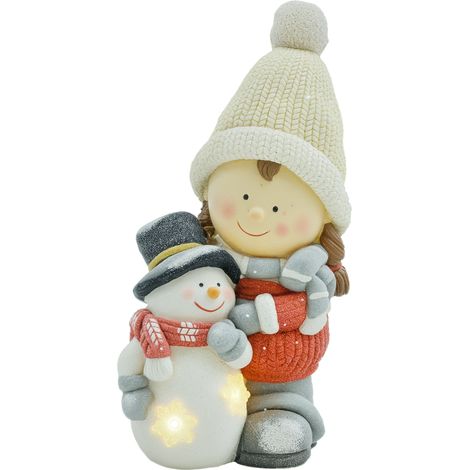HOMCOM Weihnachtsdeko Figur, Weihnachtswichtel mit Schneemann, 45,5 cm Weihnachtsfigur mit LED-Licht, Dekofigur zu Weihnachten, für In- und Outdoor (1/5)