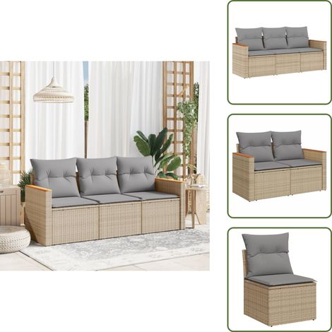 Muebles de exterior - vidaXL Set sofás jardín 3 pzas y cojines ratán sintético beige mezcla - Sofás para terraza