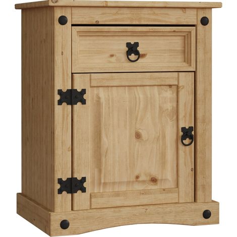 Corona 1 Drawer 1 Door Bedside Table Cabinet Chest Nightstand Solid Pine Bedroom Furniture