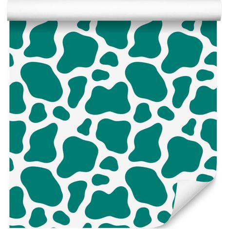 Papier peint à motifs de vaches turquoise, blanc, céladon et bleu marine 50 x 1000 cm (1/5)