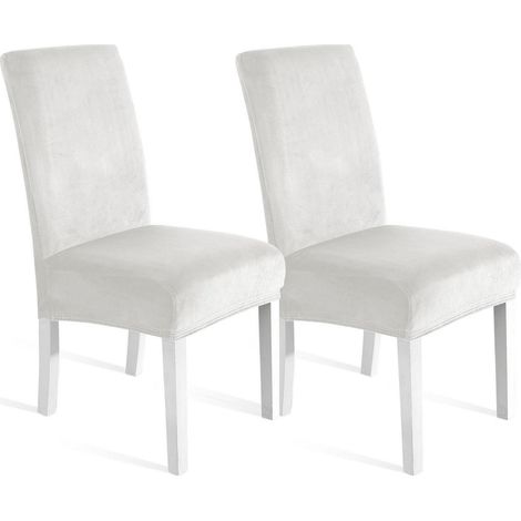Stuhlhussen Samt 2er Set, Stretch, Waschbar, Weiß (1/5)