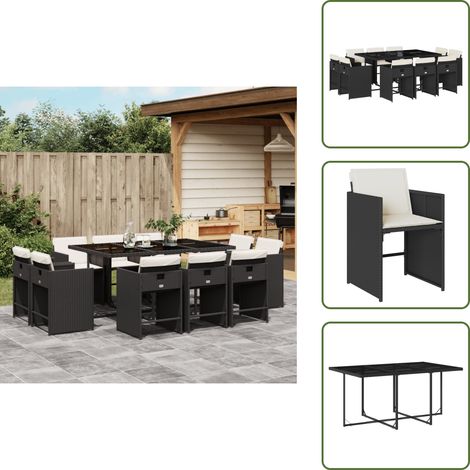 Ratán sintético - vidaXL Set de comedor jardín 11 pzas con cojines ratán sintético negro - Cojines para sillas