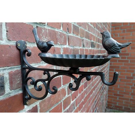 Vogelbadhaken, Futterschale, gusseisernes Vogelbad im Landhausstil, antik, schwarzbraun