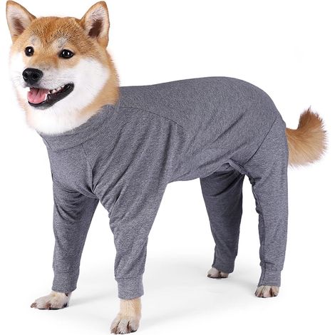 Combinaison de récupération pour chien Protecteur de plaie abdominale Chemise à manches longues Pyjama anti-léchage Empêche la chute Salopette pour chiens de taille moyenne (M, Gris) (1/5)