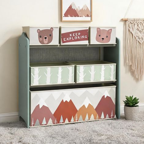 Armoire de rangement enfant 63 x 30 x 66 cm avec 6 boîtes en (1/5)