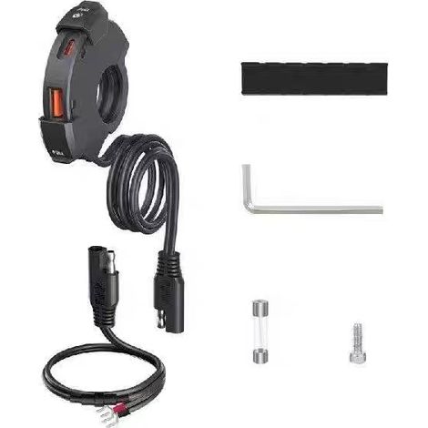 Cargador USB para motocicleta, toma USB para motocicleta, toma para encendedor de cigarrillos de motocicleta, USB QC3.0 y PD Tipo-C, USB para motocicleta de 12 V con interruptor y voltímetro LED (1/3)