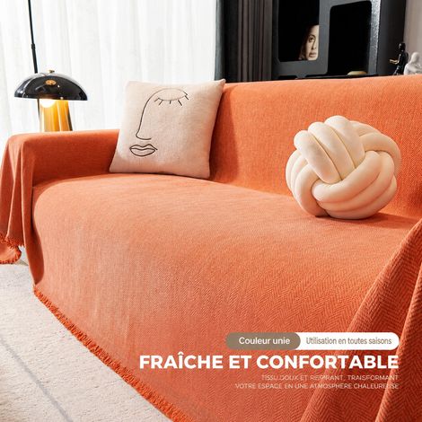 Jeté de canapé en chenille chevrons orange 180x130cm orange 180 130cm réf 30 × 30 × 8 cm 600 g – Livraison gratuite