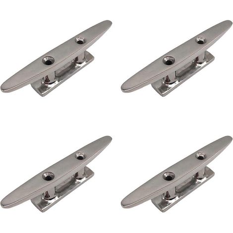 4 taquets d'amarrage combinés en acier inoxydable 316 poli2 trouspour bateaufinition argentée (1/5)