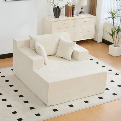 Sofá chaiselongue, acolchado, listo para usar, con cojín, chenilla beige (1/5)